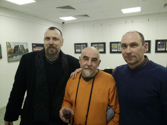 Mit den Künstlern Andrey Kuznetsov und Alexander Bushuev