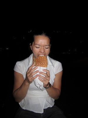 Enjoying a waffle at university
