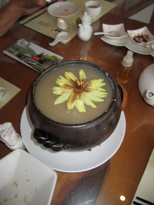 Flower that opens when put in the soup