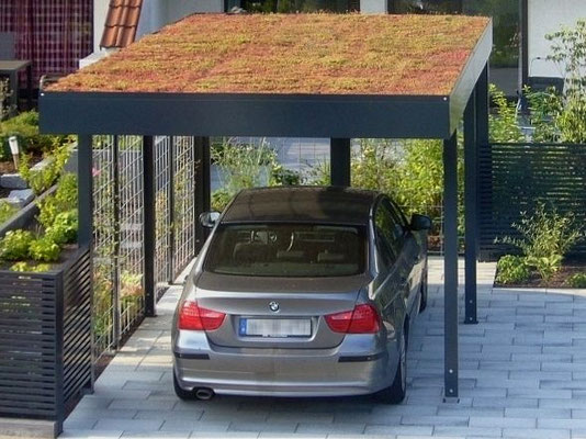 Beispiel-Nr. ST-6    Gründach-Bausatz als Extra aus dem umfangreichen Carport-Zubehörprogramm bei diesem Stahlcarport 