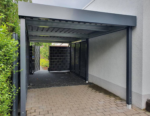 Beispiel-Nr. STC-26   An Hauswandseite auch 3 Pfosten. Ideale Vorbereitung für späteren Garagentor-Einbau