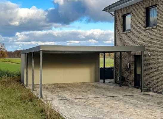 Beispiel-Nr. STDP40 Doppelcarport mit hintergebautem TOLEDO-Anbauschuppen