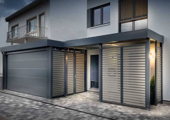 Beispielfoto-Nr. GV 01   Attraktive Ausführung einer Carport-Garage mit Vordach Kombination