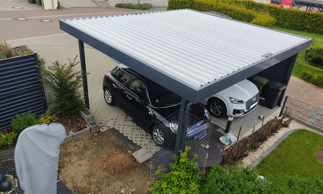 Beispiel-Nr. STC-27   Carport Dachdraufsicht, galvalumebeschichtete Dachbleche sind 5x korrosionsbeständiger als normale Verzinkungen