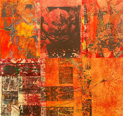Textures-Red wall         ８４cmx９０cm　      インタリオを版とするデジタルプリント　２０２０年