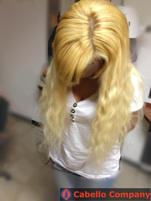 Loses Echthaar  Haarverlängerung mit der brasilianischen Methode mit blonden hochwertigem  Echthaar - Cabello Company Frankfurt