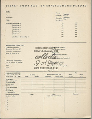 SS Cartotheekkaart Dienst voor Ras en Erfgezondheidszorg.