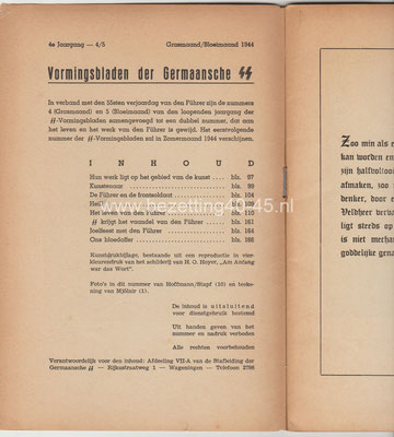  Vormingsbladen der Germaanse SS , 4-5 1944. Adolf Hitler, Fuhrer Alle Germanen