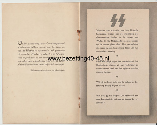 SS brochure Nederlandse vrijwilligers "Volg de roepstem van eer en geweten !" 