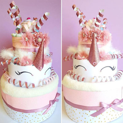 gâteau de couches licorne girly paillettes