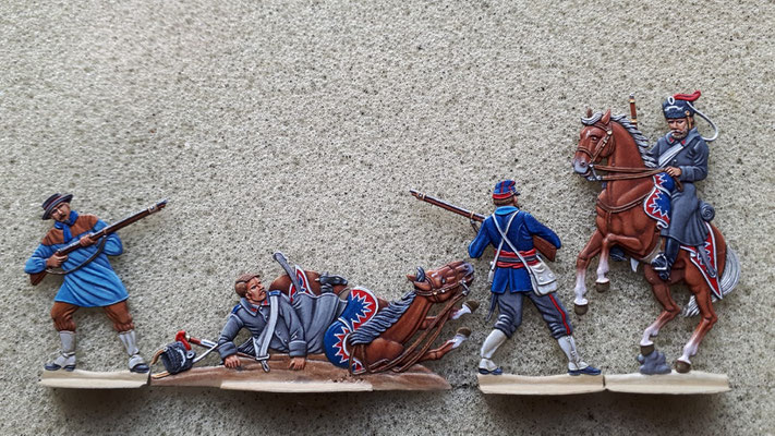 Franctireurs überfallen preußische Husaren 1870/71 - Zeichnung: Mike Michaelis, Gravur: Wolfgang Friedrich, Bemalung: Uwe Sayk