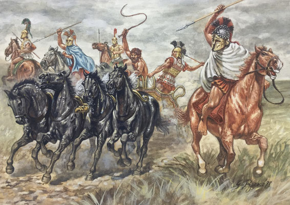 "Greek cavalry and chariot" Gouache cm 31x22