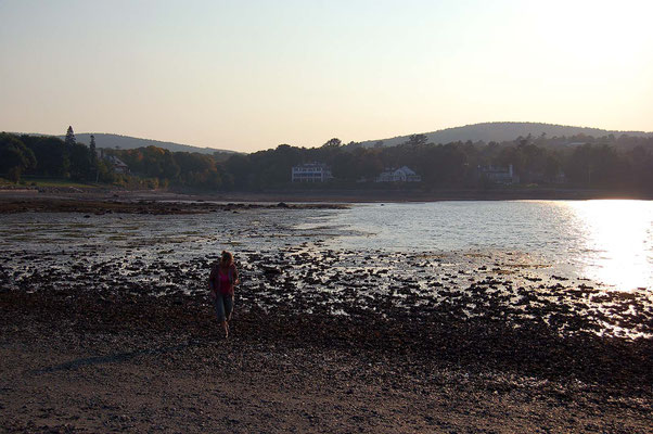 Blick auf Bar Harbor bei Ebbe von der Sandbar