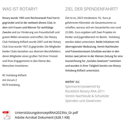 Rotary Club orgnasiert Spendengelder für den Verein Schultüte mit einem Race Around Austria. Organisiert von Thomas Jaklitsch.