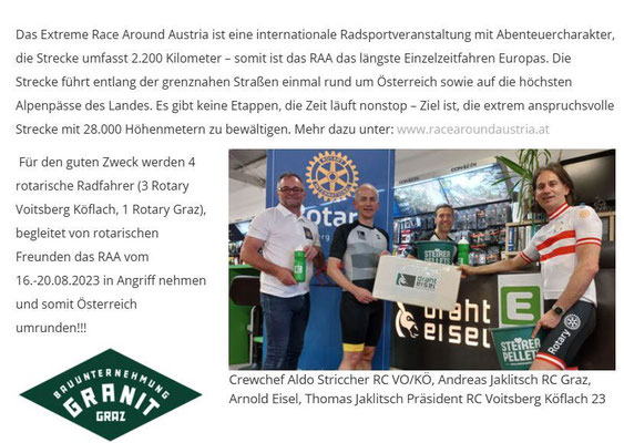 Rotary Club orgnasiert Spendengelder für den Verein Schultüte mit einem Race Around Austria. Organisiert von Thomas Jaklitsch.