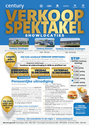 Direct Mailing - Automotive Sales Event bij Century Groningen en Emmen - officieel merkdealer van Volkswagen Audi SEAT Škoda Volkswagen Bedrijfswagens - 11 - 12 -13 december 2025 - 75 verkochte auto's in 1 weekend