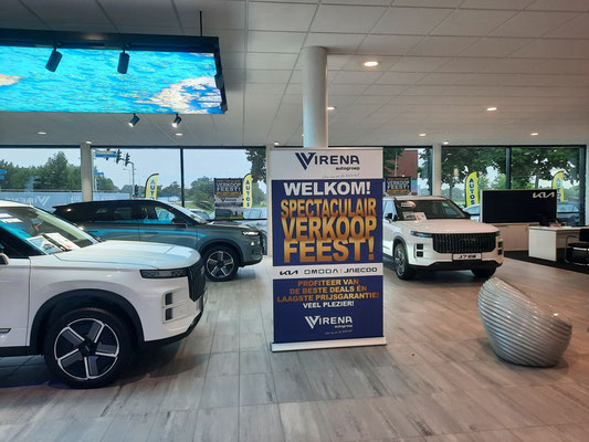 POP-/POS materialen (roll-up banners) voor Automotive Sales Event bij Virena Autogroep - Assen, officieel dealer van KIA, Jaecoo en OMODA - september 2025 - 49 verkochte auto's in 1 weekend