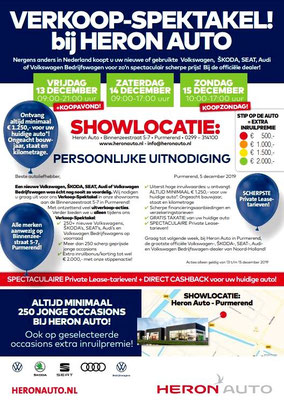 Direct Mailing - Automotive Sales Event - Heron Auto Purmerend - Volkswagen-Audi-SEAT-ŠKODA - december 2019 - 100 verkochte auto's in 1 weekend