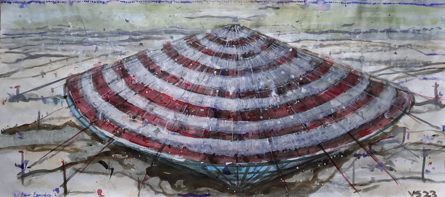 Der Speicher, 2023, Tusche auf Papier, 96x149 cm