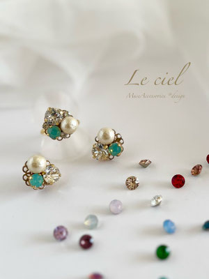 ビジューとパールのピアス＆リングセット
