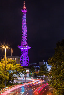 Der beleuchtete und illuminierte Berliner Funkturm, beim Festival of Lights 2016, Foto: Dirk Pagels, Fotograf in Teltow, Kleinmachnow, Stahnsdorf, Potsdam, Berlin, Bundes- Weltweit