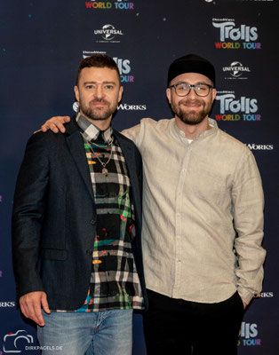 Justin Timberlake und Mark Forster beim Pressecall von Trolls-World Tour, am 17.02.2020 im Waldorf Astoria Berlin, Foto: Dirk Pagels, Fotograf in Teltow, Kleinmachnow, Stahnsdorf, Potsdam, Berlin, Bundes- Weltweit