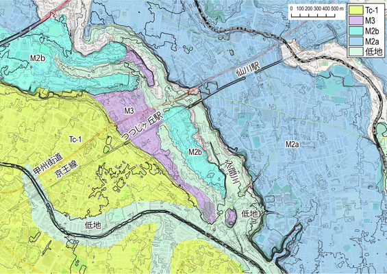 図2　陥没地点周辺(広域)の地形区分図（首都圏地盤解析ネットワーク）[図の作成には，国土地理院長の承認を得て，同院の基盤地図情報を使用した(承認番号：令元情使，第660号)]