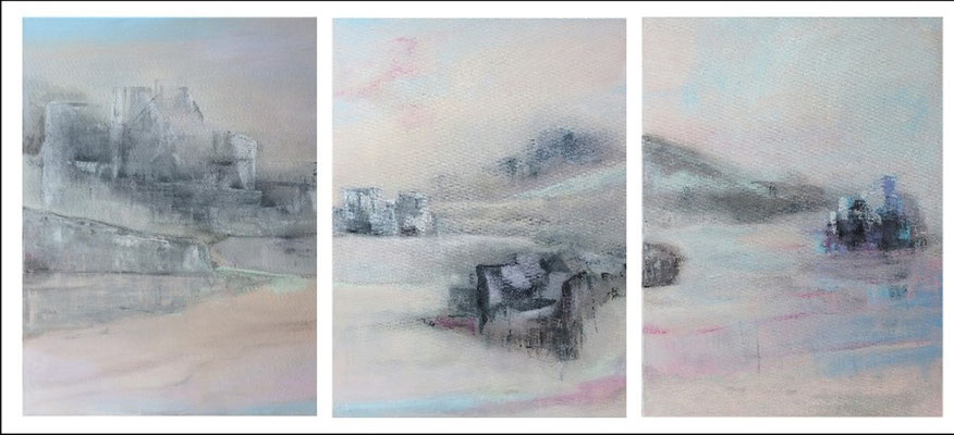 "Dreiteiler Phantasie", gespachtelt, 3 x 80 x 60 cm, Auftrag