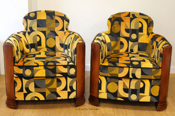 Fauteuils Art Déco. Tissu Casal Greta Nuit coloris Clair de Lune.