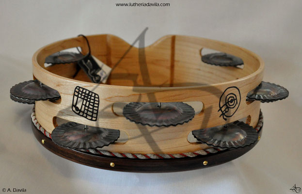 Tambourine 9 pairs of jingles hardened maple wood with ring and inlay indian rosewood.