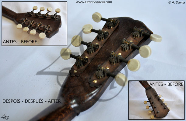 Comparativa restauración clavijero mandolina Stridello