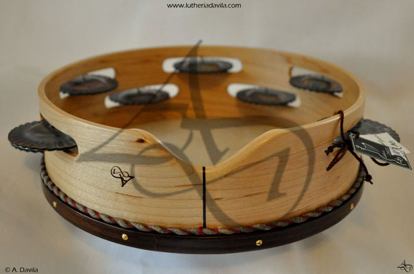 Tambourine 9 pairs of jingles hardened maple wood with ring and inlay indian rosewood.