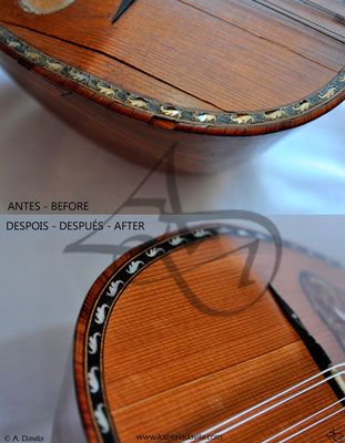 Comparação de reparo de tampo de restauração de mandolin Stridello