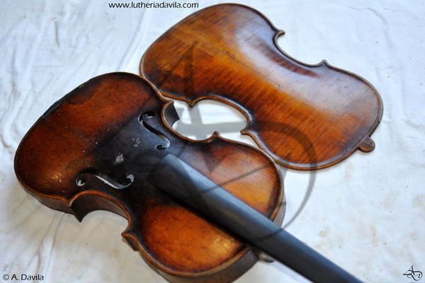 Reparación y restauración de violín 1880.