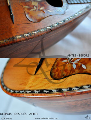 Stridello mandolin top edge restoration comparison.