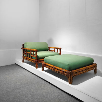 Vivai del Sud Pair of Bamboo Chaise Lounges With Ottoman, "Ming" Series Designed by Colin Morrow, Rome, Italy, 1974 - PN.Modern pnmodern.com