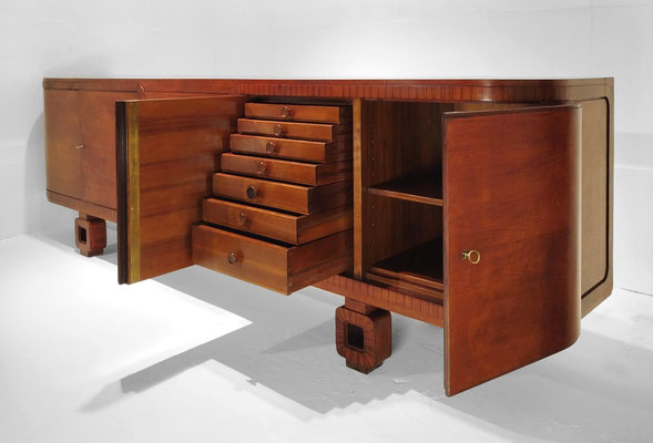 Grand Salon Énfilade Buffet Sideboard Attr. to Jules Leleu, French Master Ébenisterie in Walnut and Macassar, France, 1930-1934 - PN.Modern pnmodern.com