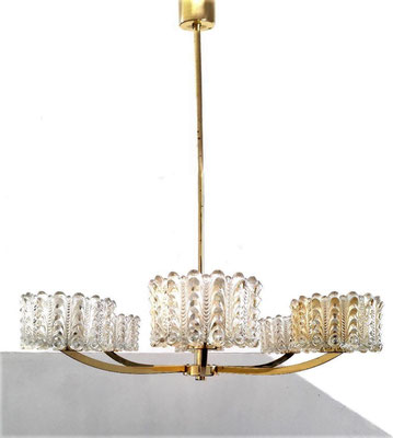 Hustadt Leuchten Six Arms Gold Iridescent Crystal Chandelier, w. Germany, 1960s