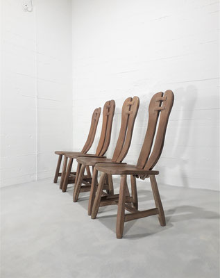 De Puydt, Set of Four Oak Brutalist Chairs, Belgium, circa, 1970