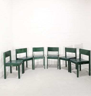 Casala Set of Eighteen Green Varnished Birch-Wood Dining Chairs, Austria-Germany, 1960-70s