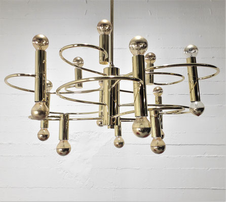 Gaetano Sciolari Set of Eight Brass Spiral Chandeliers for Boulanger, Italy, Belgium, 1970s