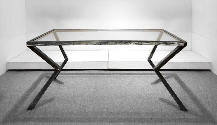 German Avant-garde Design, Neues Deutsches Design, Steel Glass Dining Table, West Germany, 1980s - PN.Modern pnmodern.com