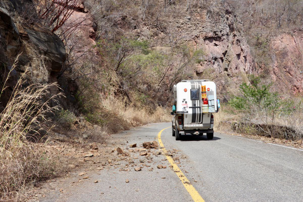 the road was so uncared-for, so rockslides covered the road once in a while