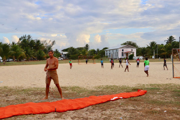 The soccer field was just the right place to set up for kiting