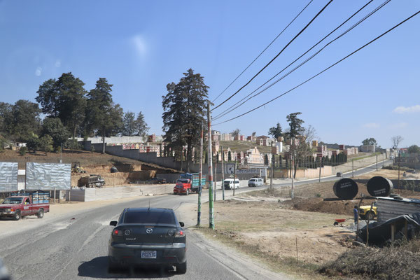 A typical cemetery in the distance