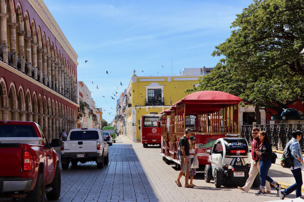 We walked past the police station in Campeche and onto the square. The police were patrolling in small one man E-Cars...strange sight