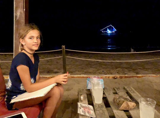 Lynn doing her home work as we enjoyed our Apéro, when we stopped off at Puerto Vallarta at the Beach for a night