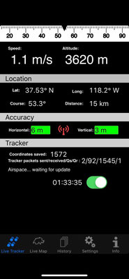 and a screenshot of our position and height measuring 3620m above see level