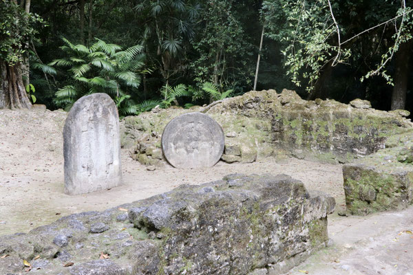 A headstone a high, freestanding, monolithic pillar which you find all around the centre of Tikal - they represent one of the Mayan Kings