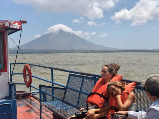 Life jackets on and off we go with the Volcano of Ometepe in sight